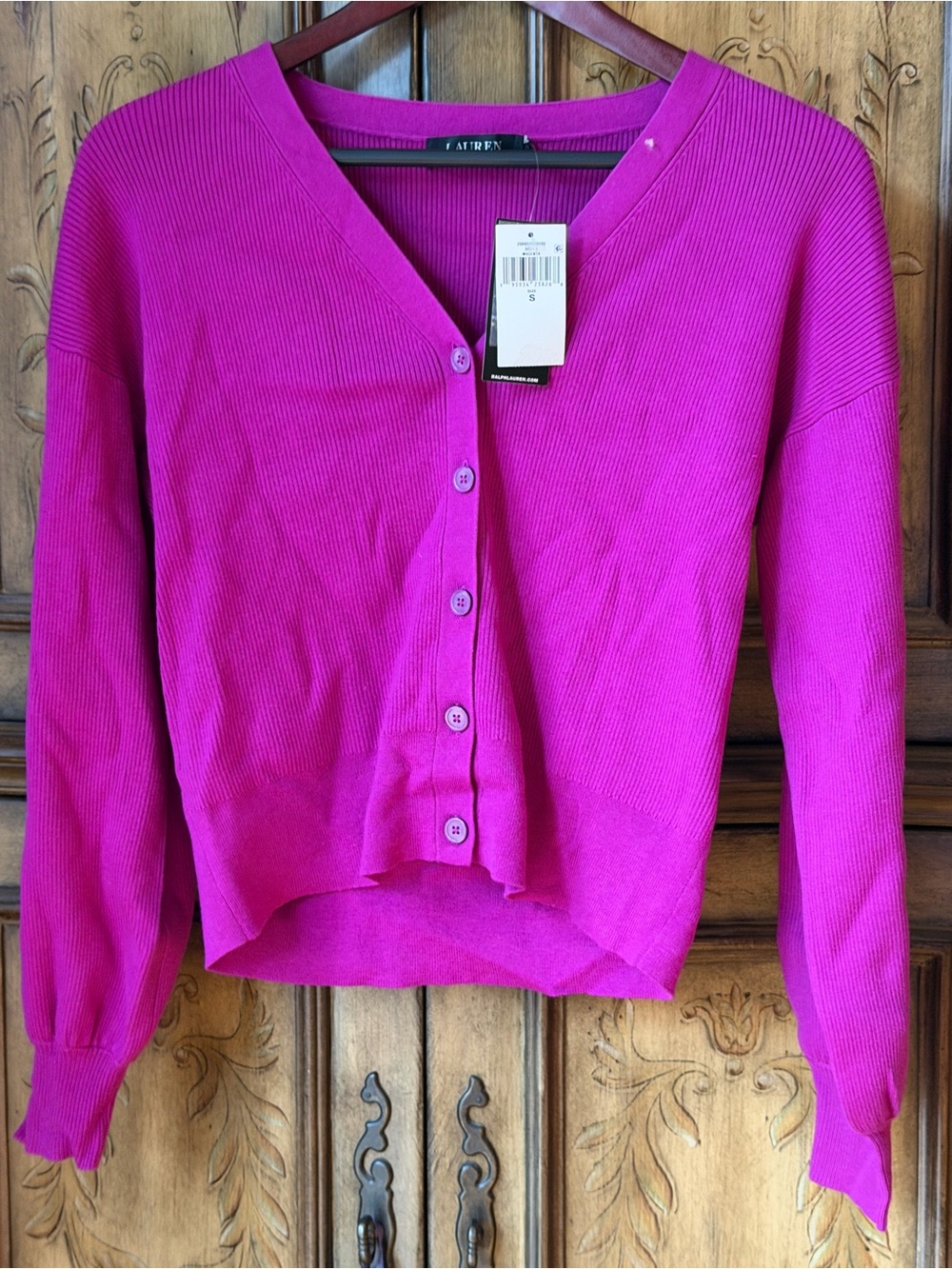 Ralph Lauren Women's Bright Fuchsia Button-Front V-Neck Cardigan